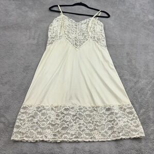 VTG Vanity Fair Lace Trim Slip Dress Womens S/M Ivory Fairy Y2K Boho Dainty Sexy